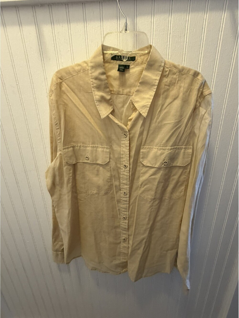 Lauren Ralph Lauren Silk Womans Shirt XL beige Safari Minimalistic Old Money